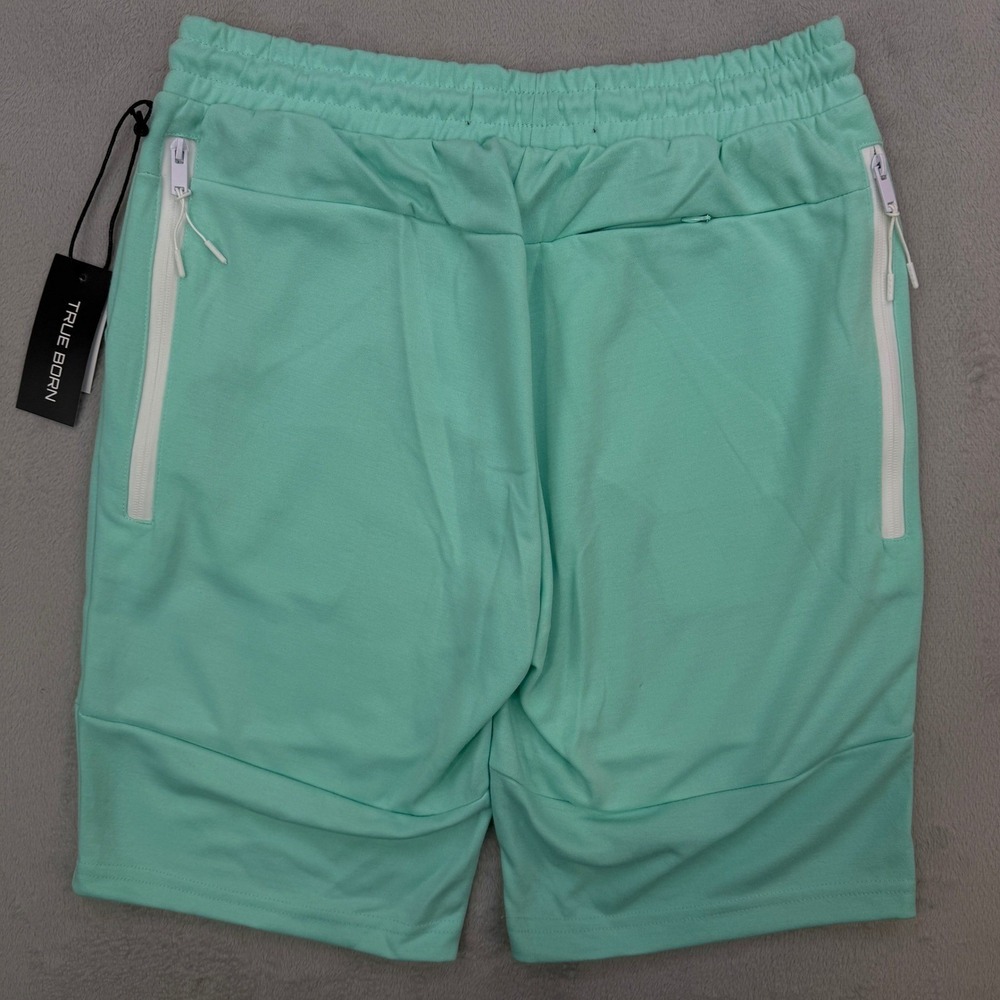 True Born Knit Shorts Mens XL Mint Green Zipper Pockets Drawstring Active - Picture 2 of 7